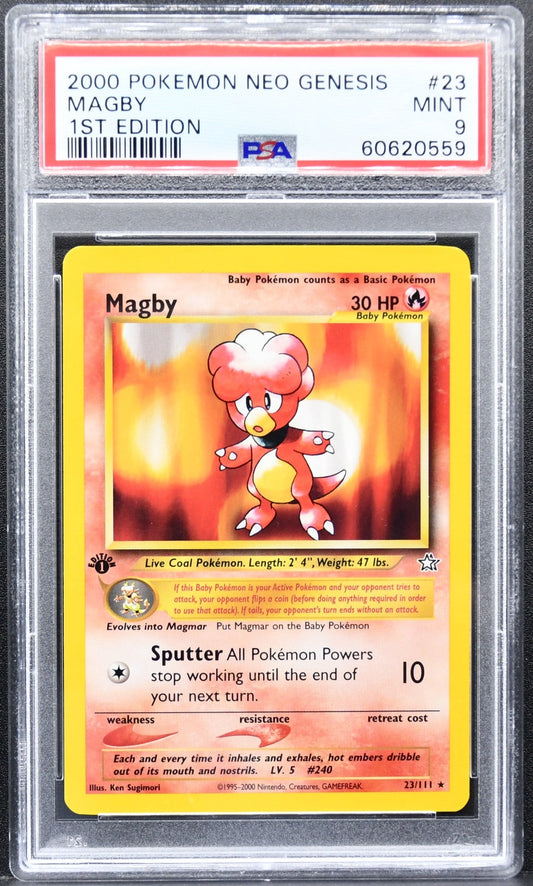 Pokémon Neo Genesis Magby 23 Rare 1st Edition PSA 9 MINT English