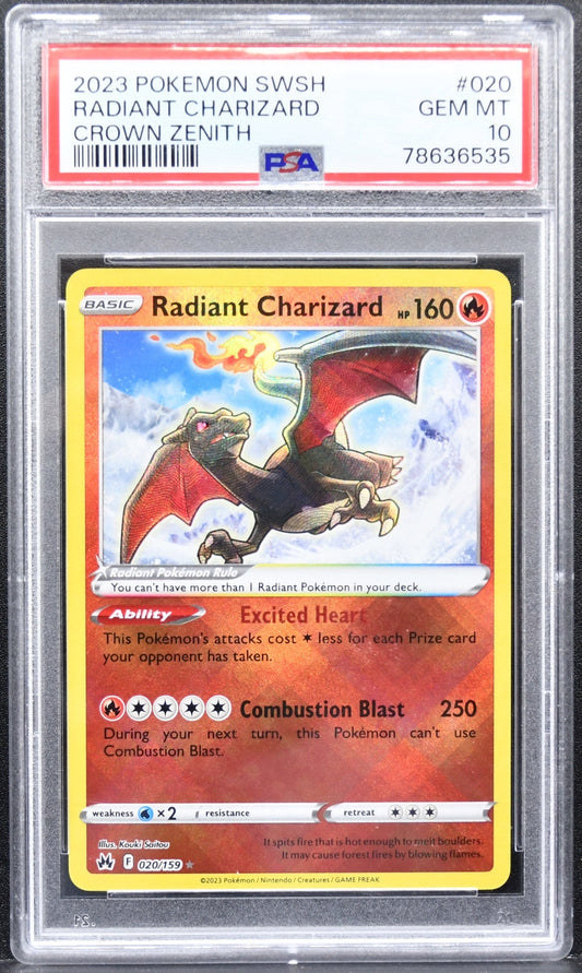 Pokémon Crown Zenith Radiant Charizard 020/159 Radiant Rare Holofoil PSA 10