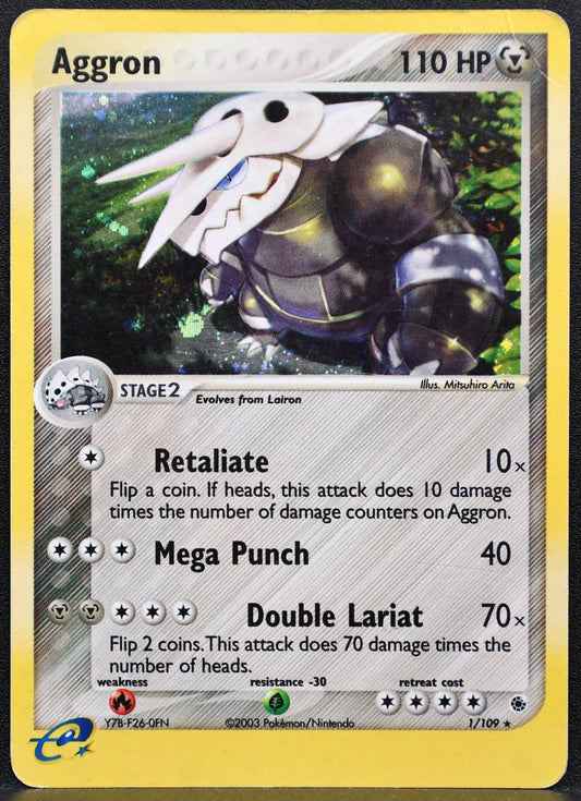 Pokemon TCG Aggron 1/109 EX Ruby & Sapphire Holofoil Damaged