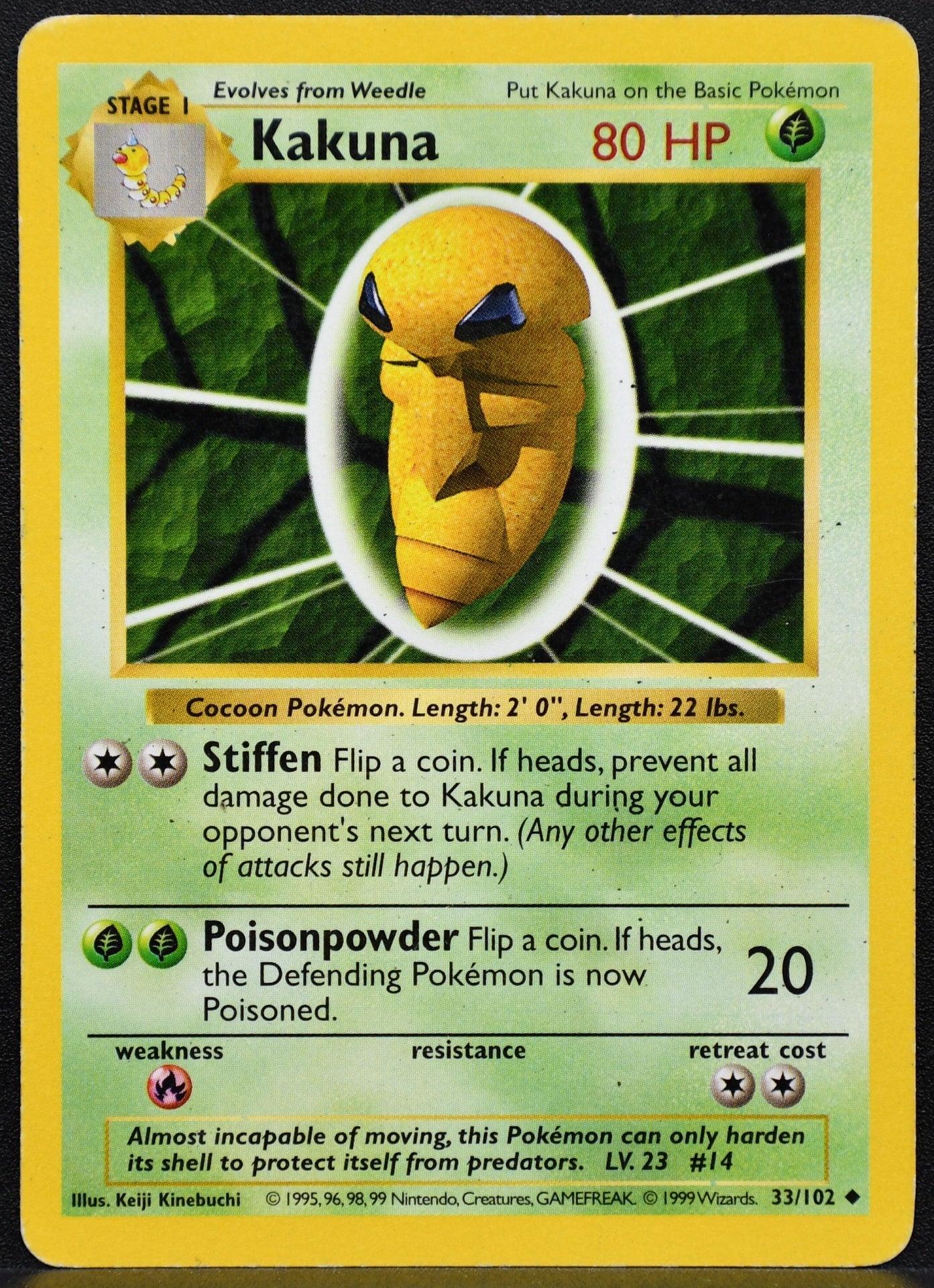 Pokemon TCG Kakuna 33/102 Base Set Shadowless Damaged