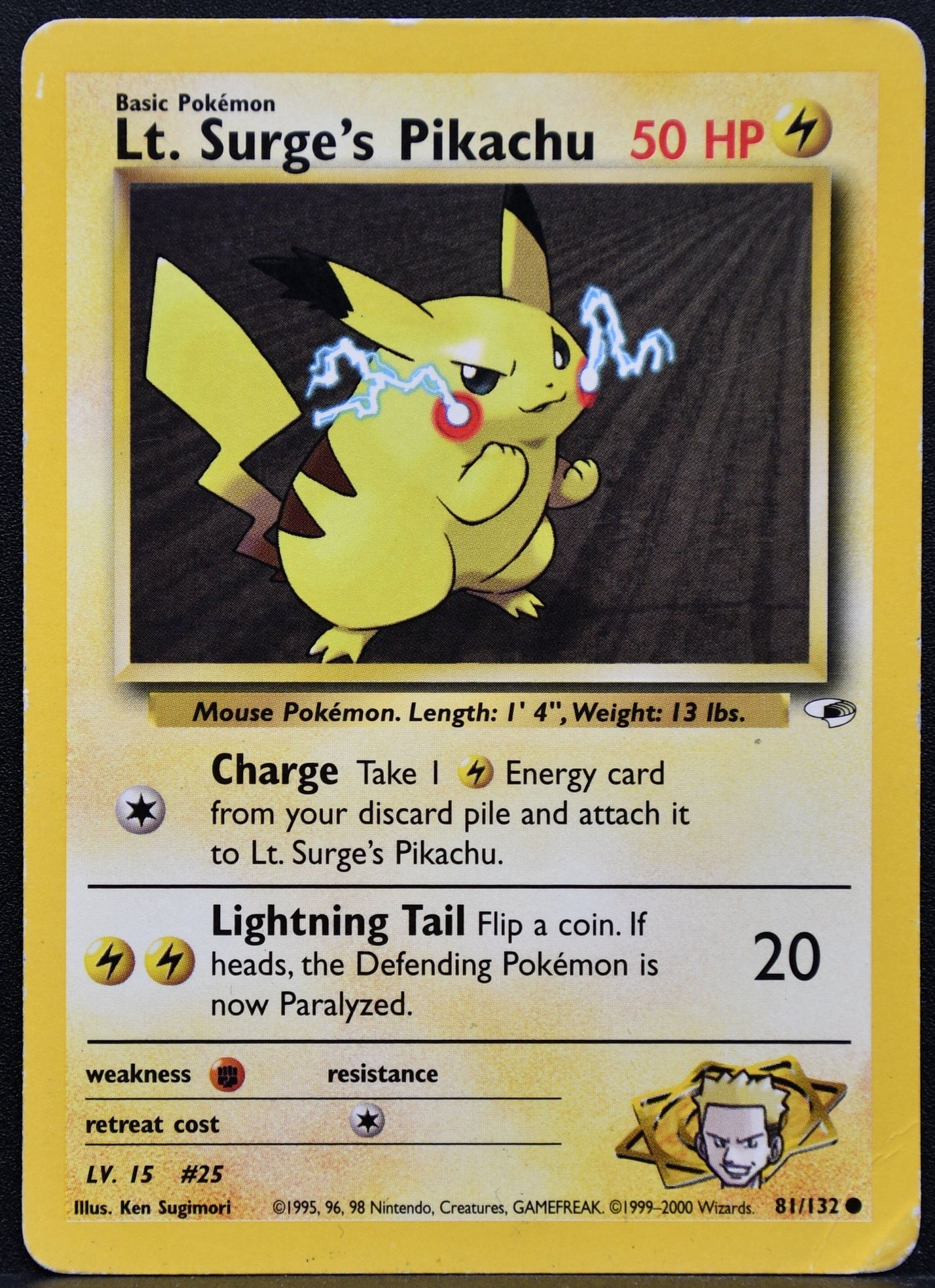 Pokemon TCG Lt. Surge's Pikachu 81/132 Gym Challenge Damaged