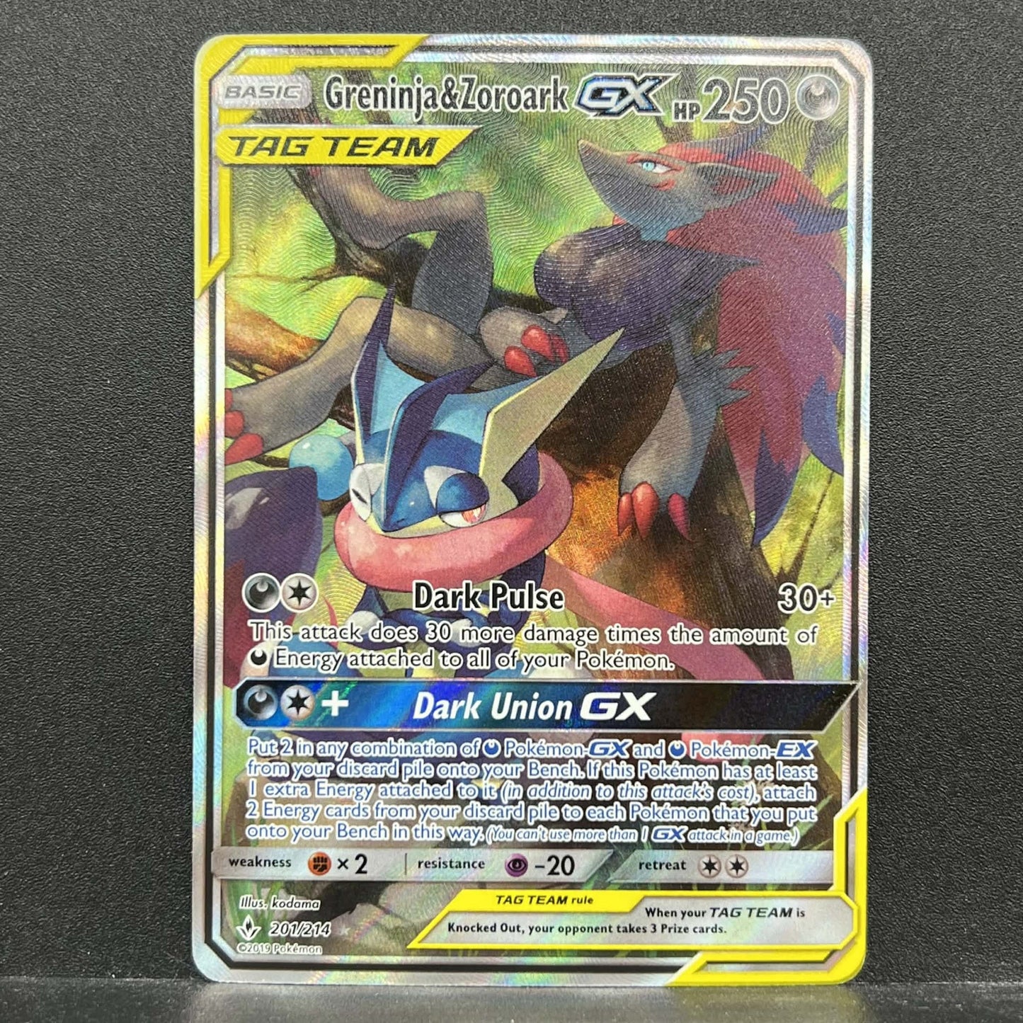 Pokemon TCG Greninja & Zoroark GX Tag Team 201/214 Sun & Moon Unbroken Bonds NM