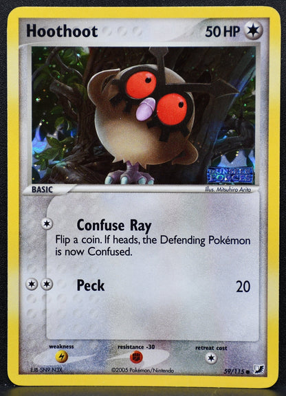 Pokemon TCG Hoothoot 59/115 Ex Unseen Forces Stamped Holo LP