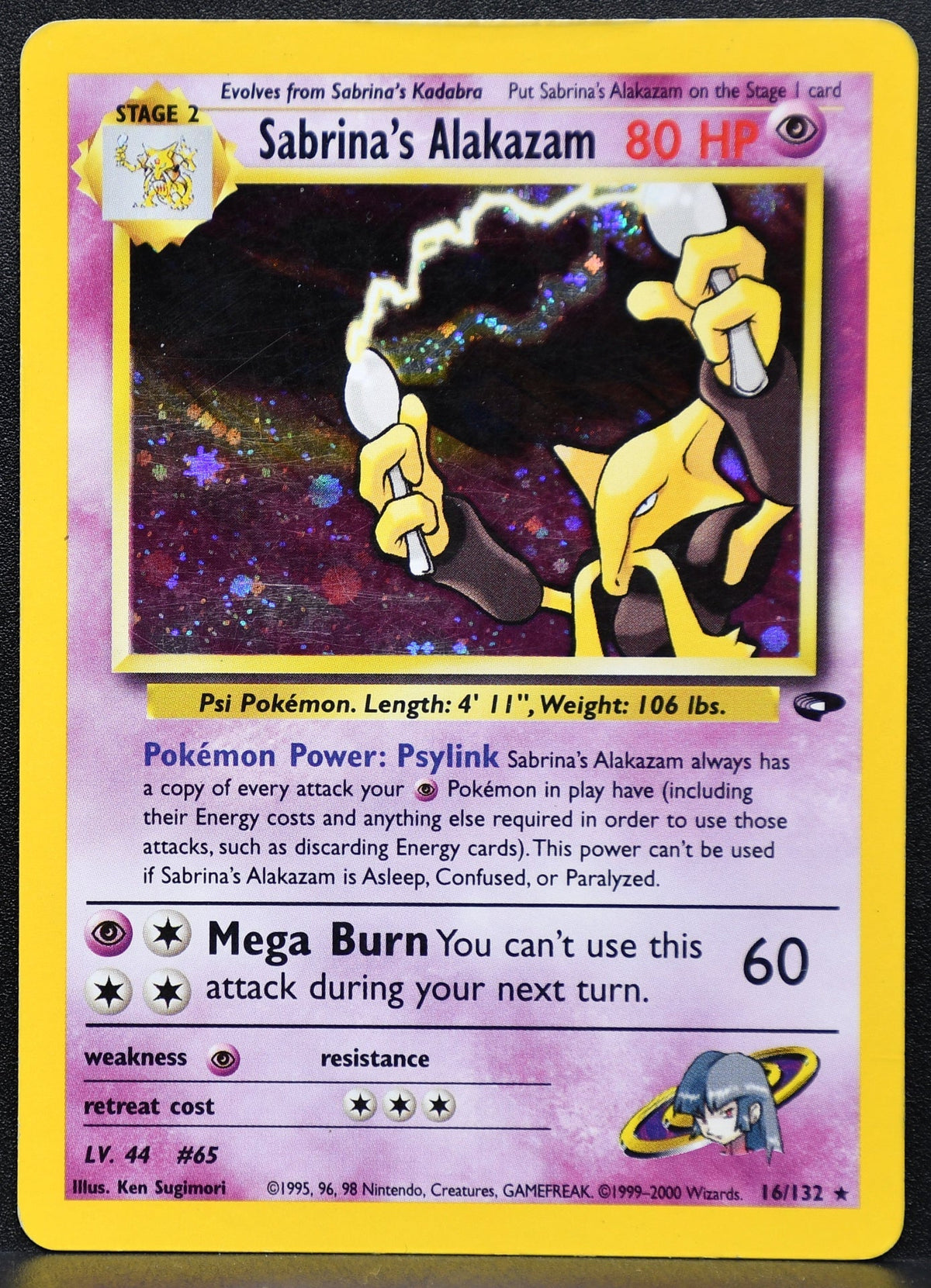 Pokemon TCG Sabrina's Alakazam 16/132 Gym Challenge Holofoil Damaged