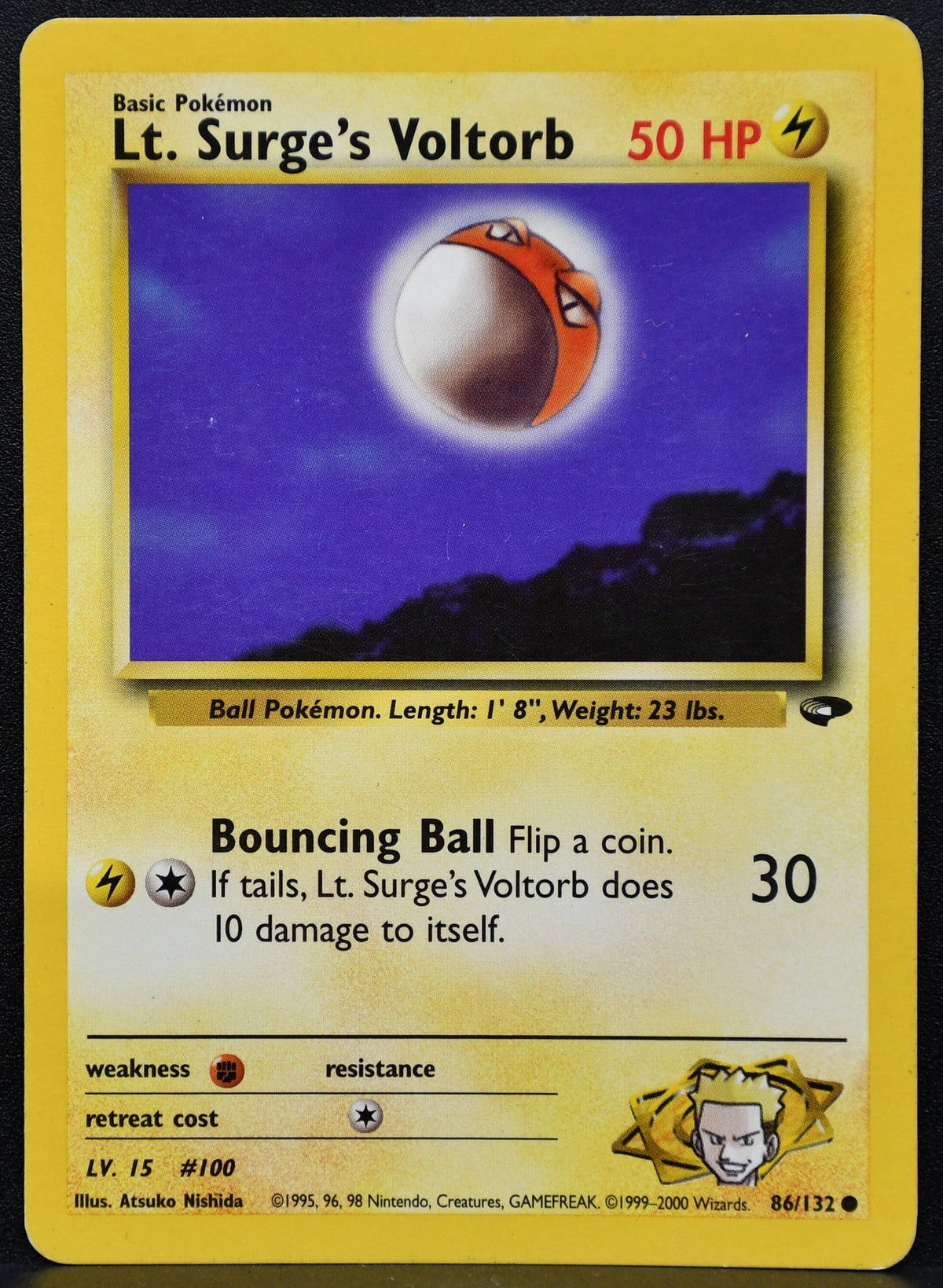 Pokemon TCG Lt. Surge's Voltorb 86/132 Gym Challenge Regular Damaged