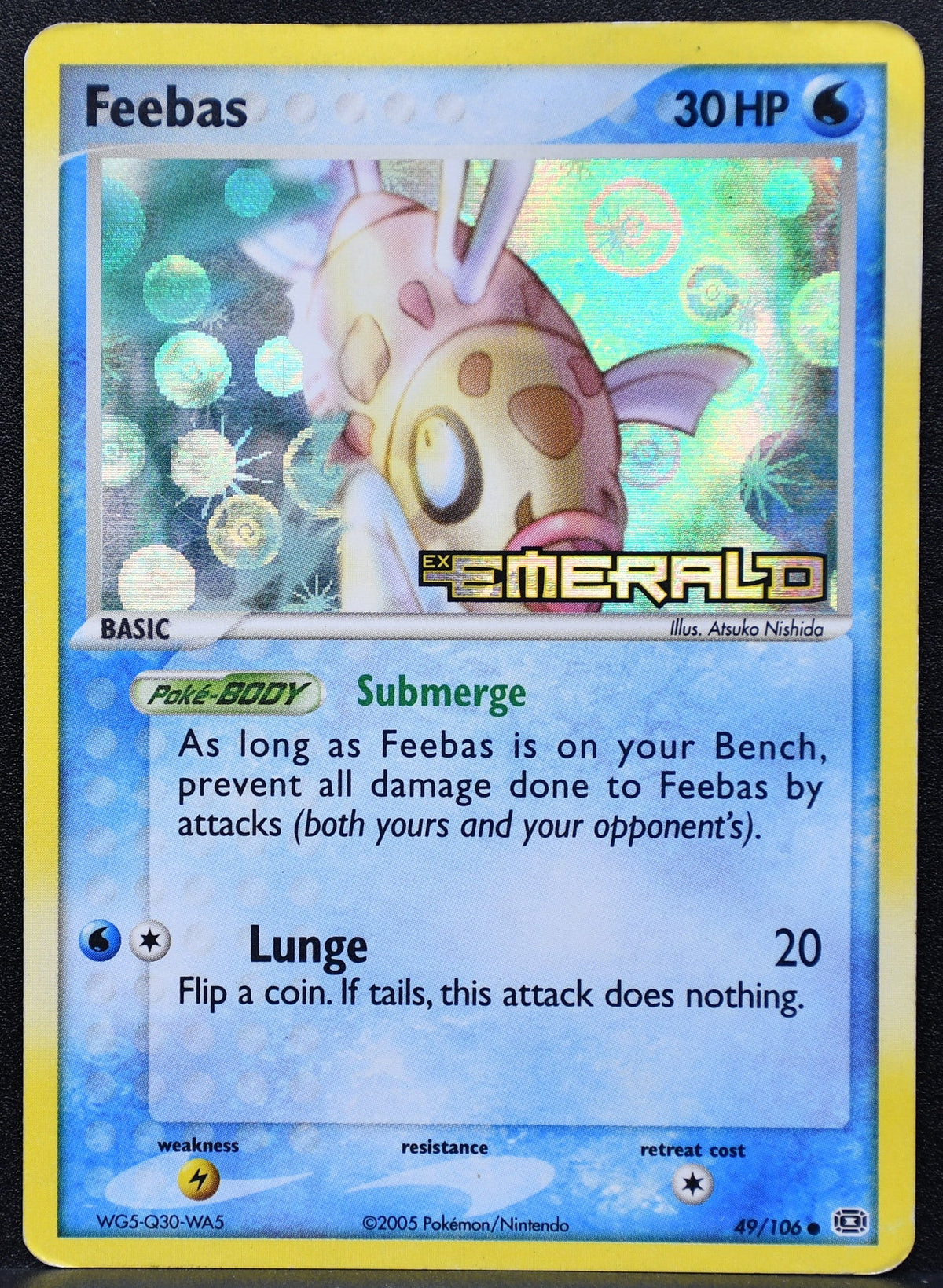 Pokemon TCG Feebas 49/106 Ex Emerald Stamped Holo Damaged