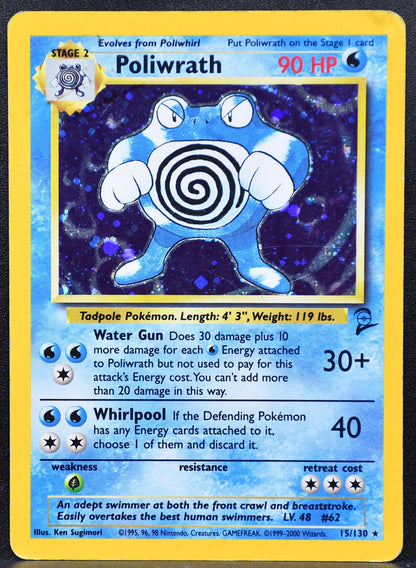 Pokemon TCG Poliwrath 15/130 Base Set 2 Holofoil Damaged