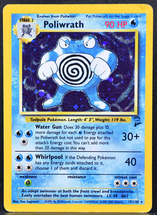 Pokemon TCG Poliwrath 15/130 Base Set 2 Holofoil Damaged