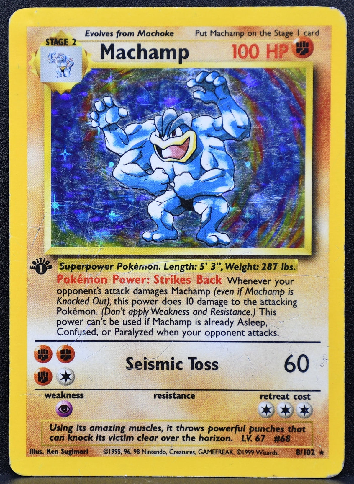Pokemon TCG Machamp First Edition 8/102 Base Set Holofoil Damaged