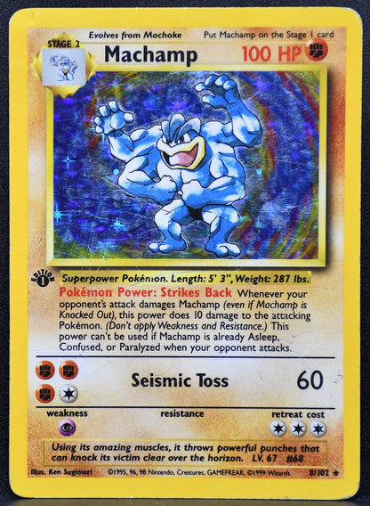 Pokemon TCG Machamp First Edition 8/102 Base Set Holofoil Damaged