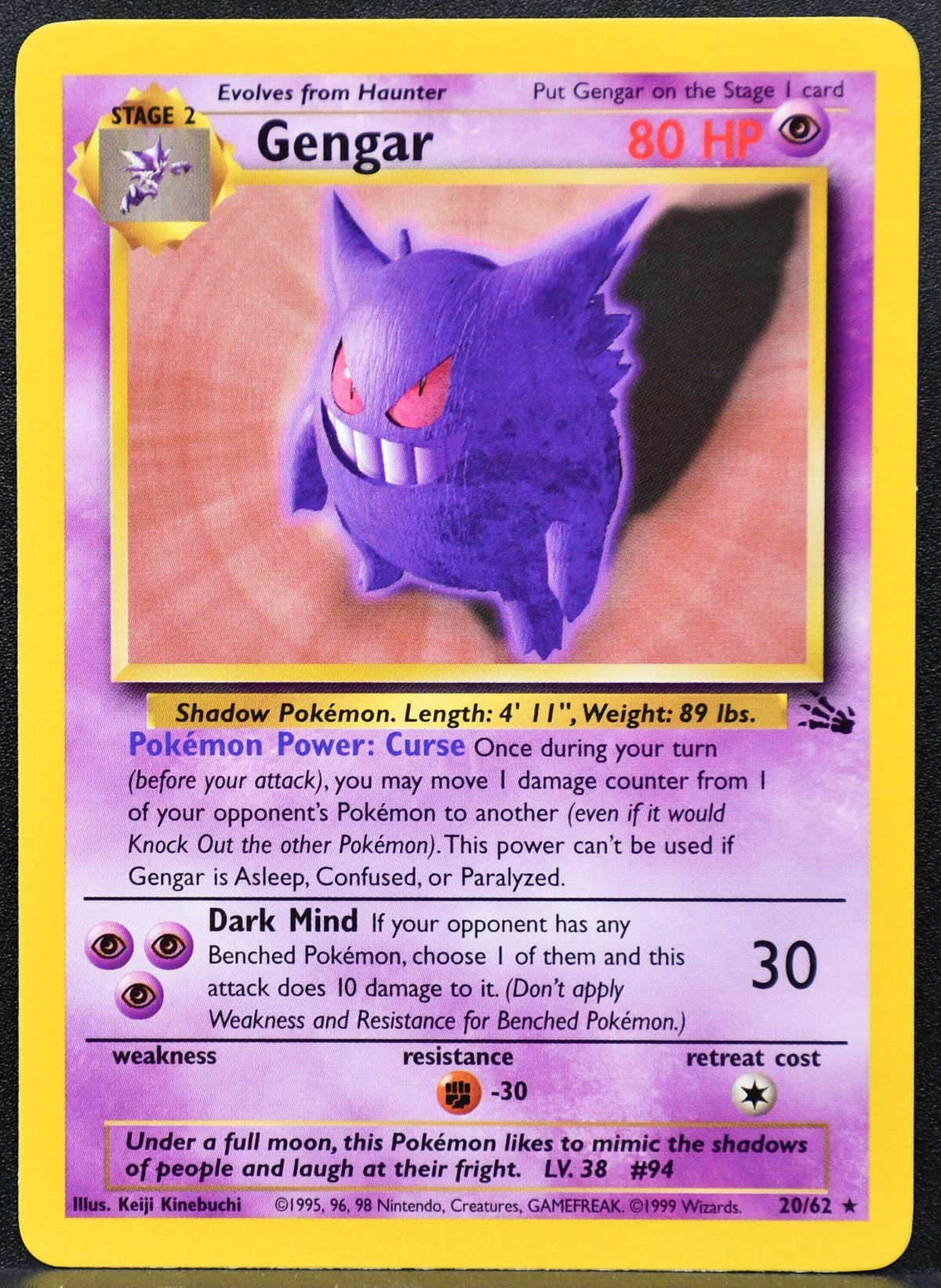 Pokemon TCG Gengar 20/62 Fossil Regular LP