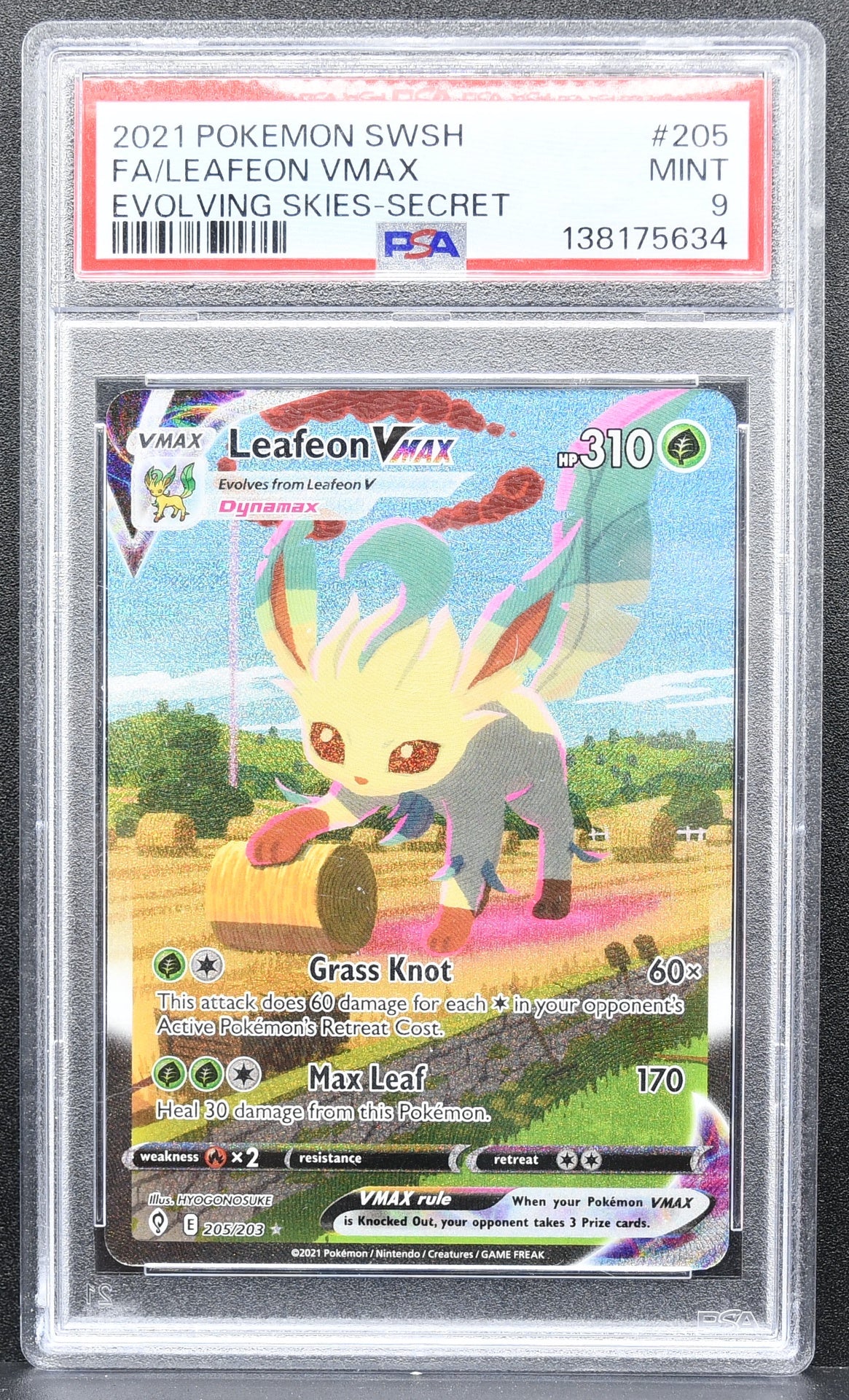 Pokemon TCG Leafeon VMAX 205/203 Evolving Skies Full Art PSA 9