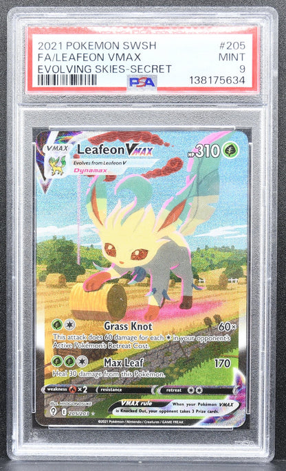 Pokemon TCG Leafeon VMAX 205/203 Evolving Skies Full Art PSA 9