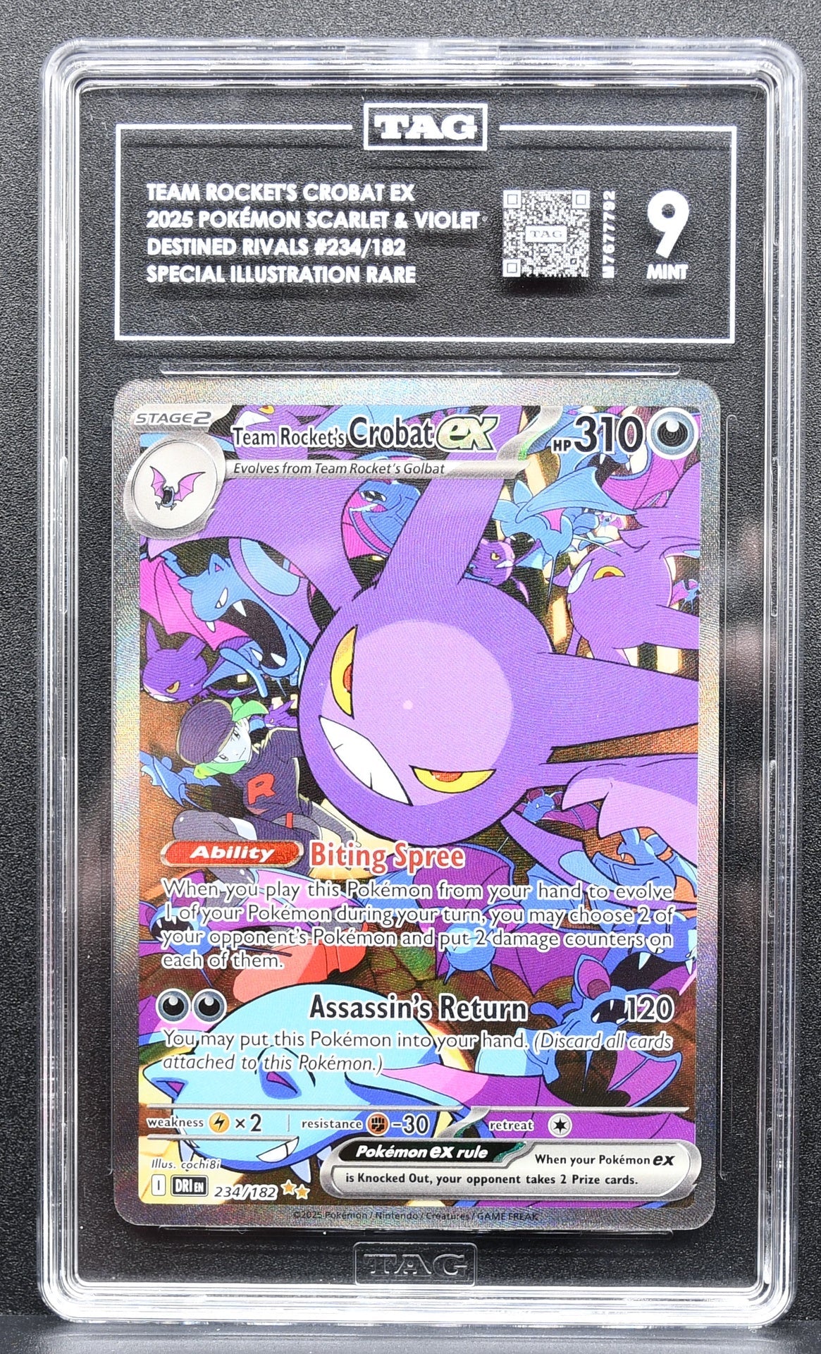 Pokemon TCG Team Rocket's Crobat ex 234/182 Destined Rivals Full Art TAG 9
