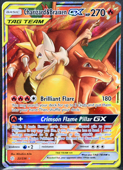 Pokemon TCG Charizard & Braixen GX 22/236 Cosmic Eclipse DMG